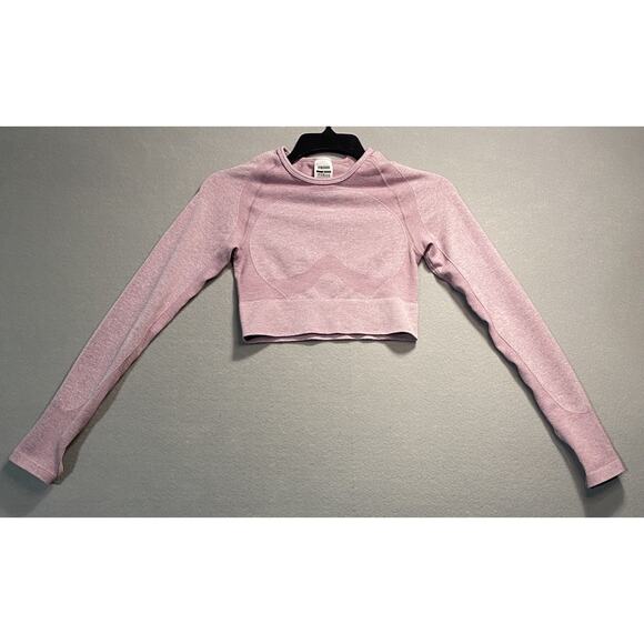 Gymshark Flex Long Sleeve Pink Small Crop Top Thumb Holes Open Back - Picture 1 of 9
